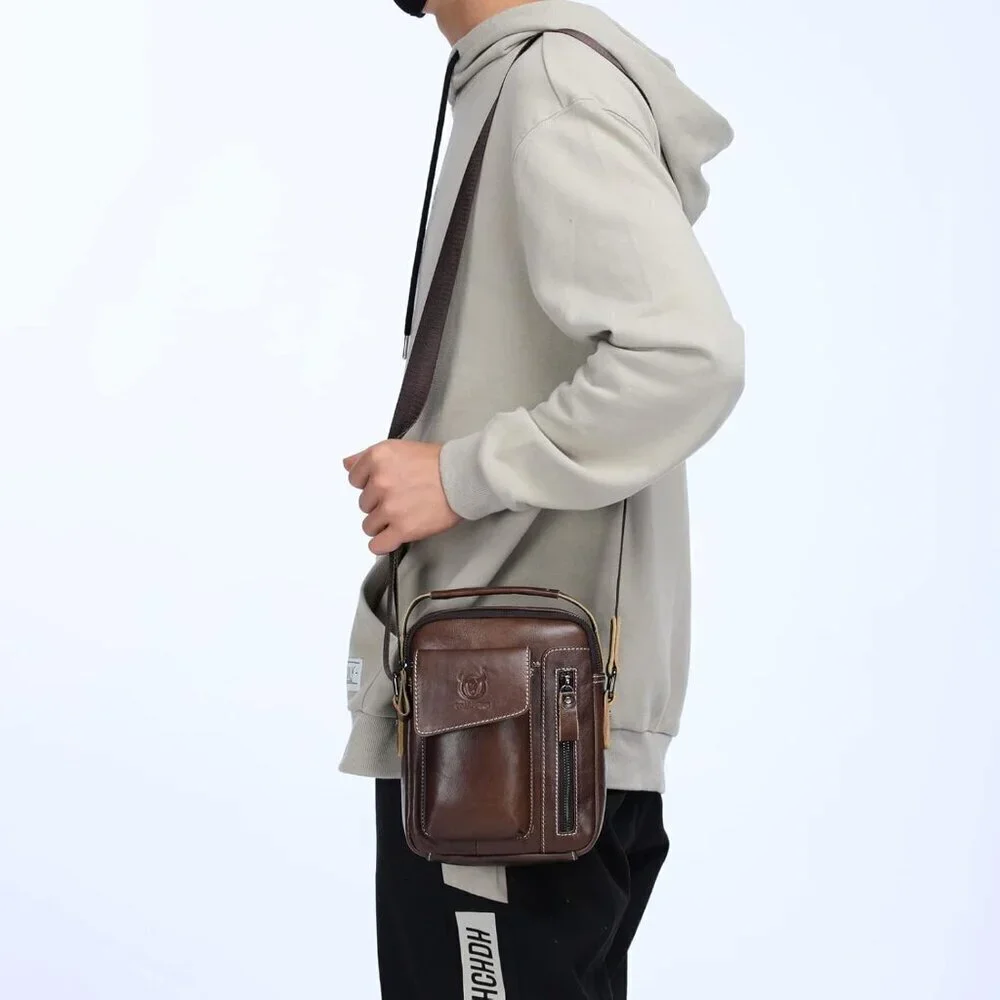 💫 Lukzijaes Leather Genuine Men Red Small Lightweight Sling Messenger Bags